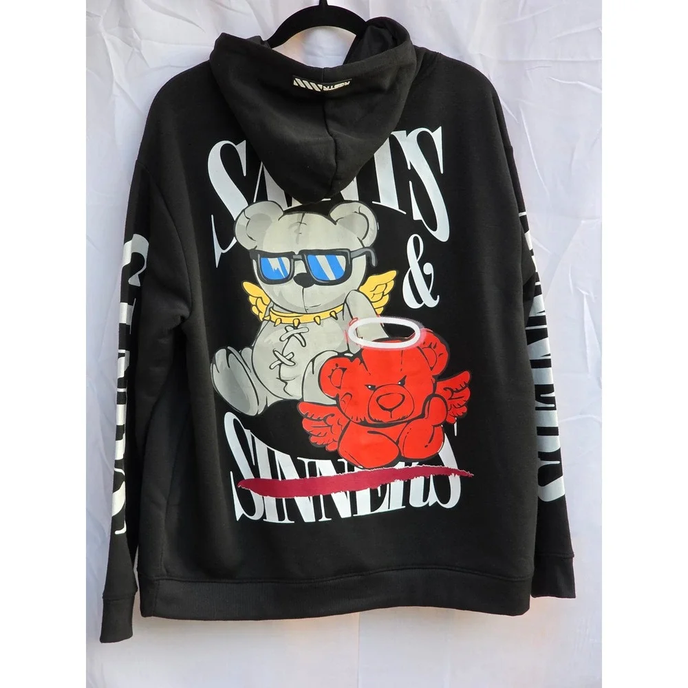 RGSTR Saints & Sinners Black Graphic Hoodie Mens Large Teddy Bear Streetwear